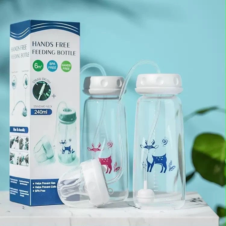 240Ml Hands-Free Baby Feeding Bottle | Self Feeding Anti-Colic Baby Feeder With Silicone Nipple