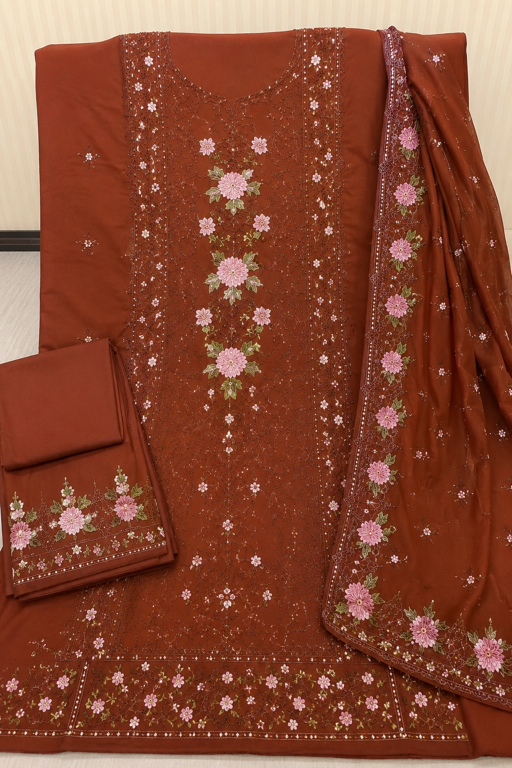 Brown 3 Piece Embroidered Suit | Elegant Pakistani Women's Dress