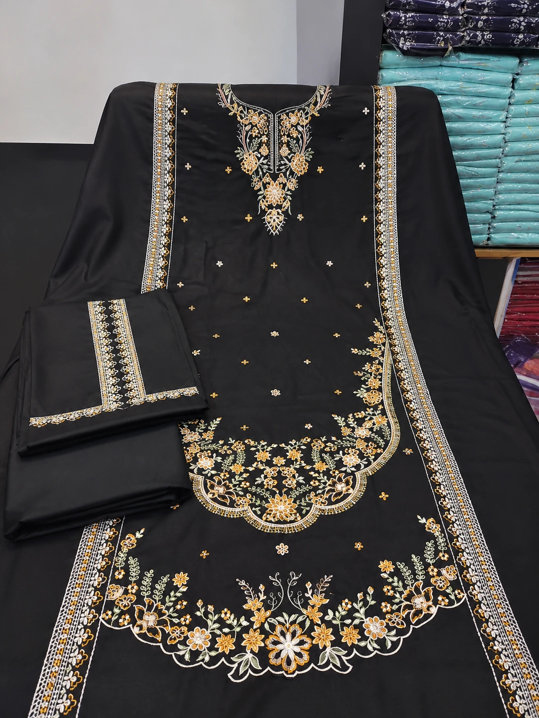 Black Embroidered 3-Piece Dhank Winter Suit