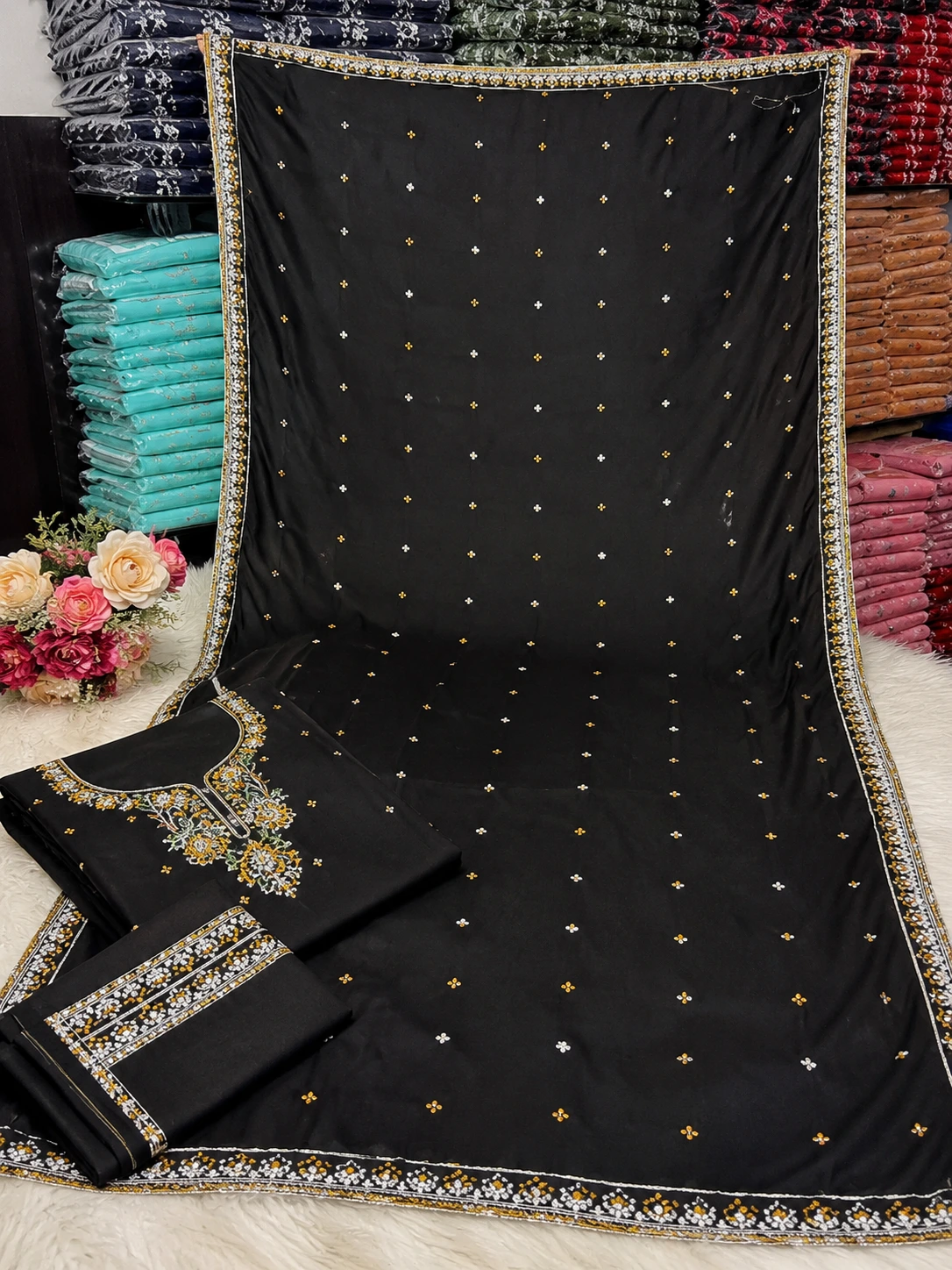 Black Embroidered 3-Piece Dhank Winter Suit