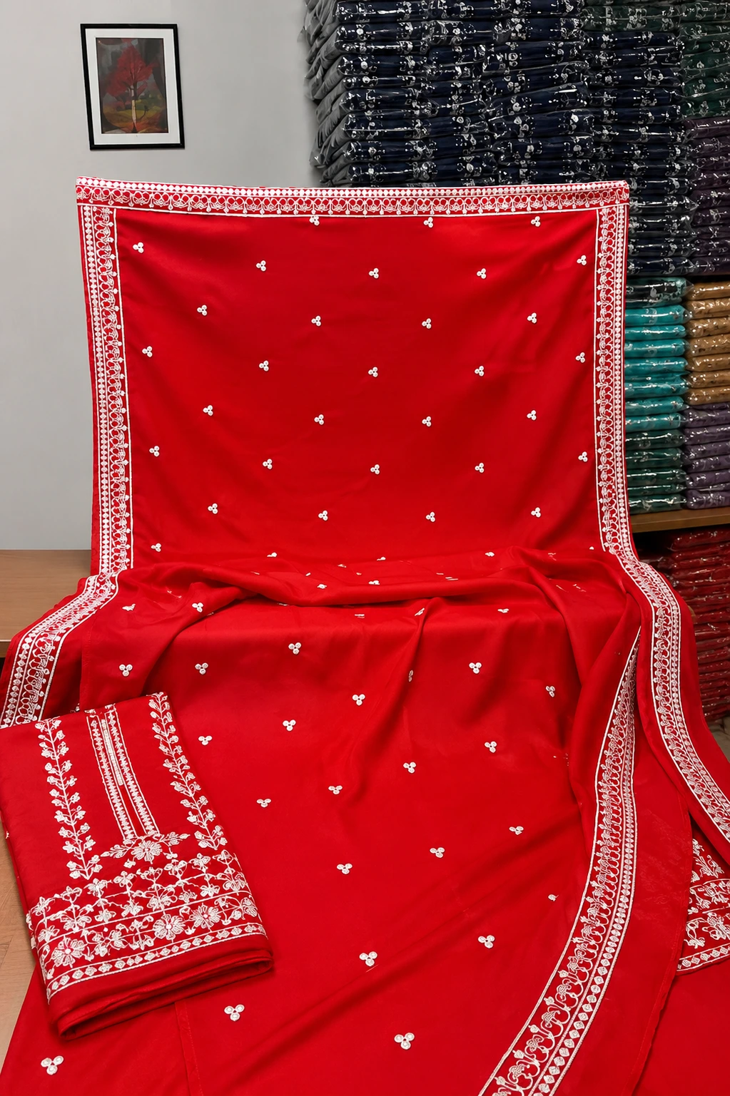 Red Embroidered Dhanak 3 Piece Unstitched Winter Suit