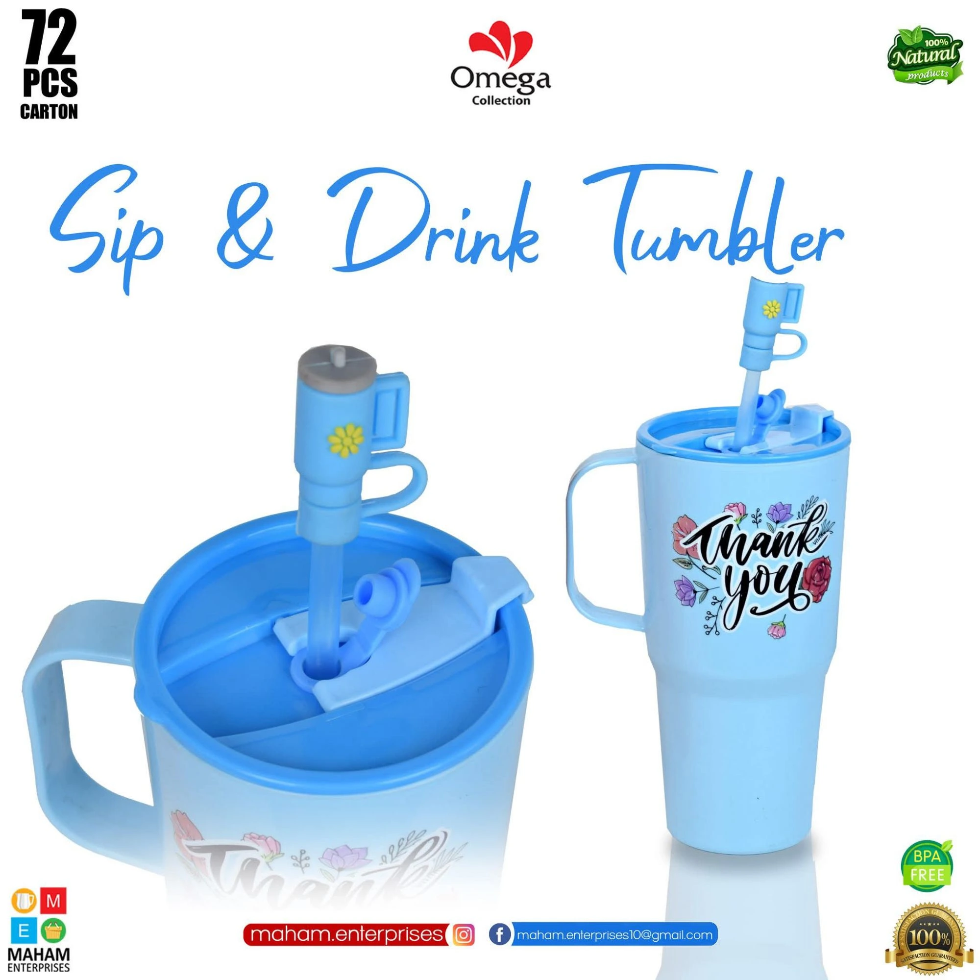 750ML Sip & Drink Tumbler With Straw & Handle | BPA Free Reusable Water Cup | Cartoon Printed Travel Mug | Random Design