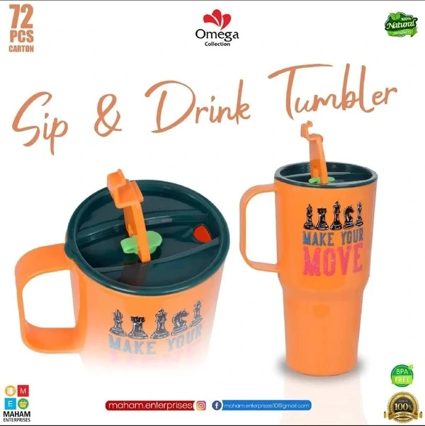 750ML Sip & Drink Tumbler With Straw & Handle | BPA Free Reusable Water Cup | Cartoon Printed Travel Mug | Random Design