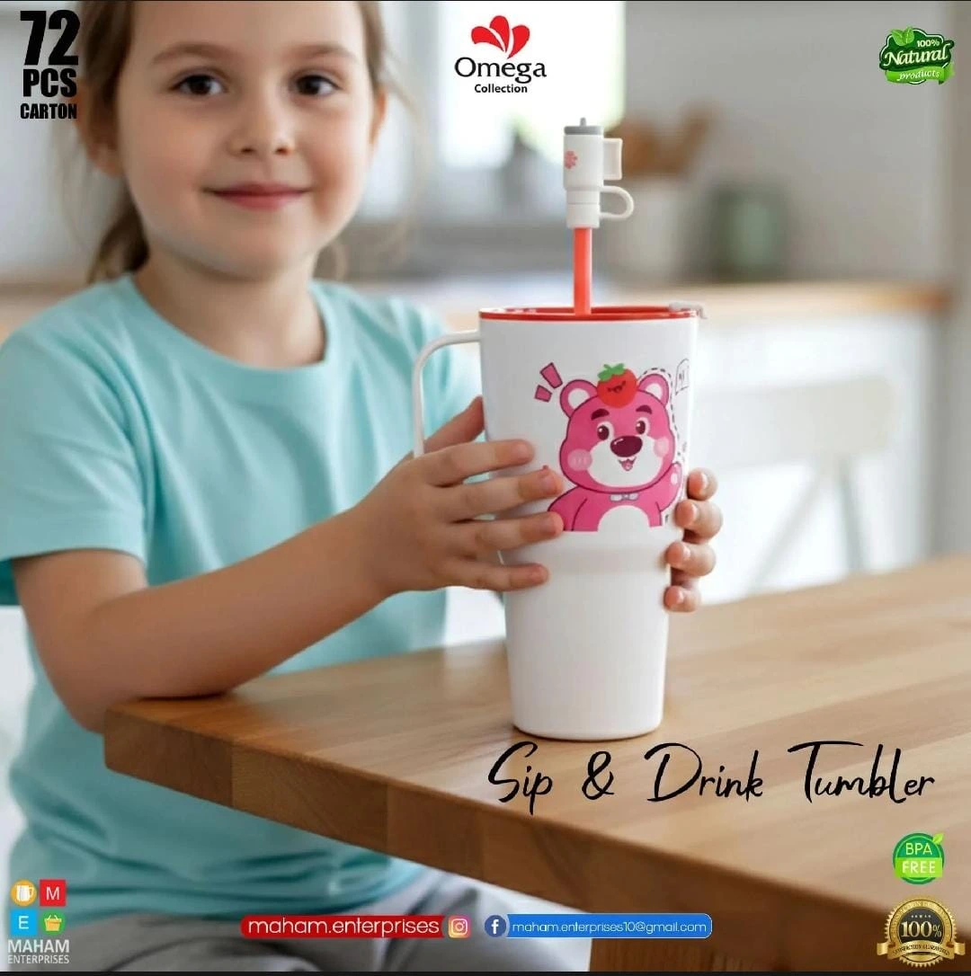 750ML Sip & Drink Tumbler With Straw & Handle | BPA Free Reusable Water Cup | Cartoon Printed Travel Mug | Random Design