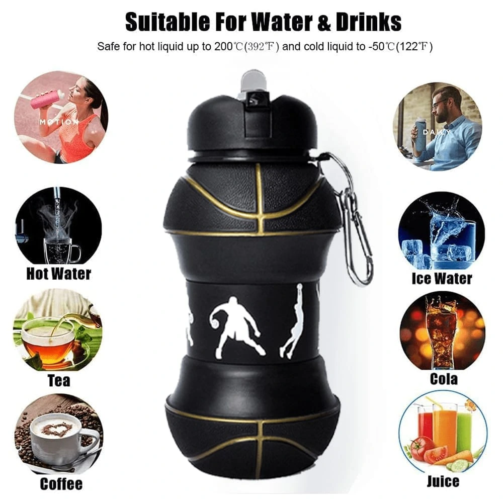 Silicone Foldable Sports Billiards Ball Water Bottle โ Portable Collapsible Bottle