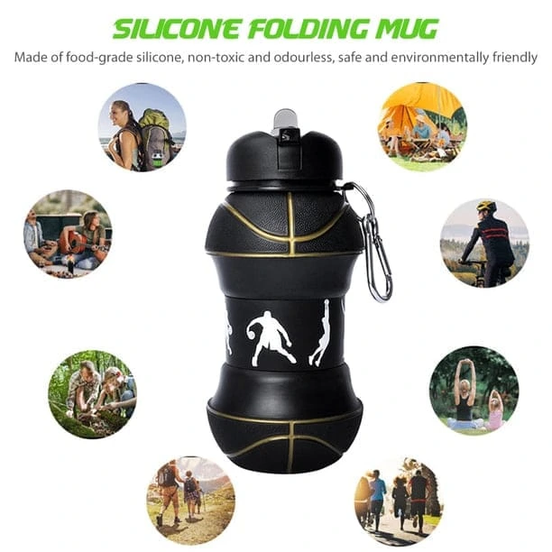 Silicone Foldable Sports Billiards Ball Water Bottle – Portable Collapsible Bottle