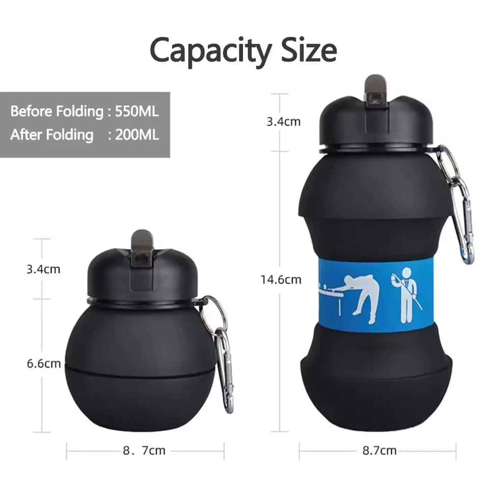 Silicone Foldable Sports Billiards Ball Water Bottle – Portable Collapsible Bottle