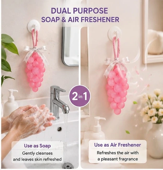 Dual-Purpose Fragrant Grape Soap & Air Freshener – Hanging Bathroom, Car & Closet Freshener