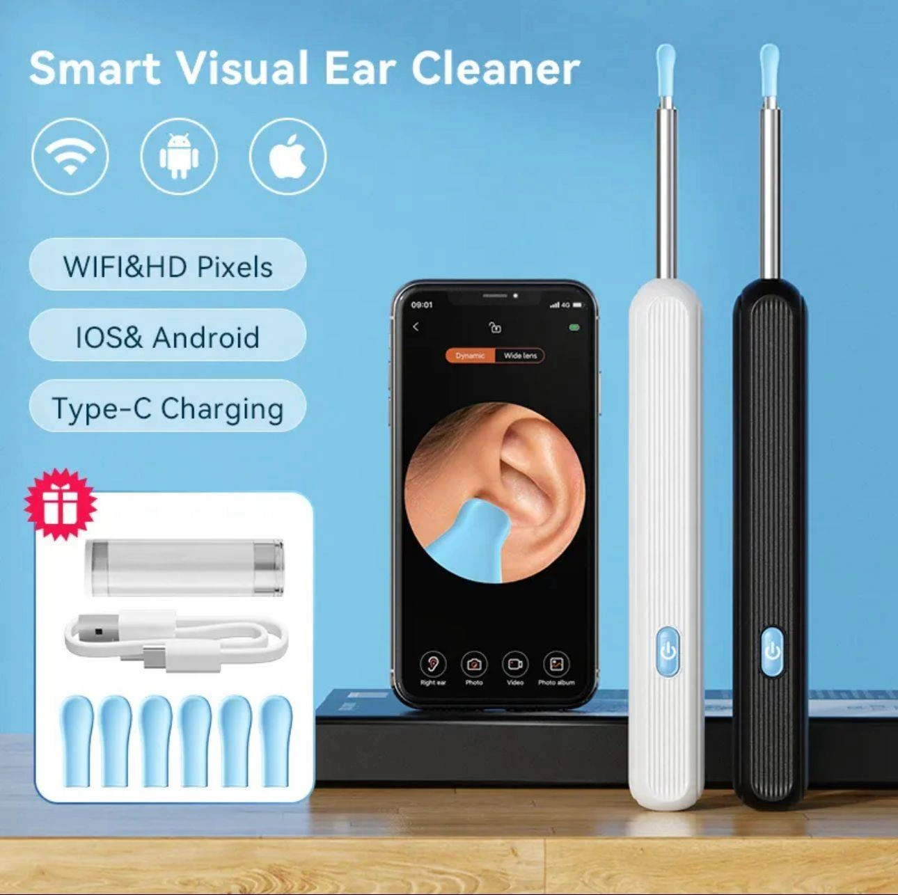 Smart Wireless Ear Cleaner With 1080P HD Camera | Ear Wax Removal Tool With 6 LED Lights | High Precision Visual Ear Cleaning Kit