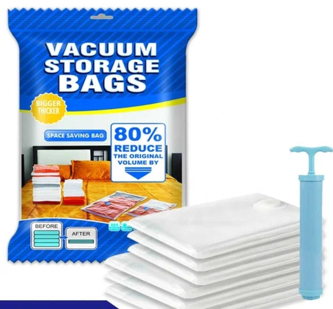 Vacuum Storage Bags Set With Hand Pump β 5 Vacuum Compression Bags + 1 Suction Pump | Reusable Space Saver Bags For Clothes, Blankets