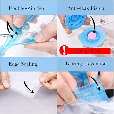 Vacuum Storage Bags Set With Hand Pump – 5 Vacuum Compression Bags + 1 Suction Pump | Reusable Space Saver Bags For Clothes, Blankets