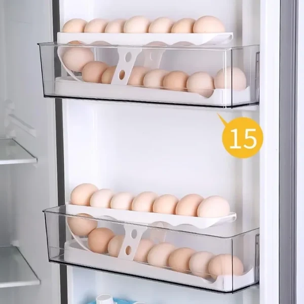 Slide Type Egg Holder For Refrigerator | Automatic Rolling Egg Dispenser | 2 Tier Egg Storage Rack | Space Saving Fridge Egg Organizer