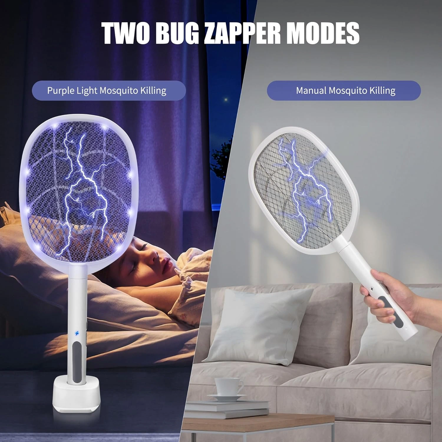 Rechargeable Electric Mosquito Swatter Racket 2500V | USB Charging | 1200mAh Lithium Battery | Mosquito Killer Bat | Portable Bug Zapper