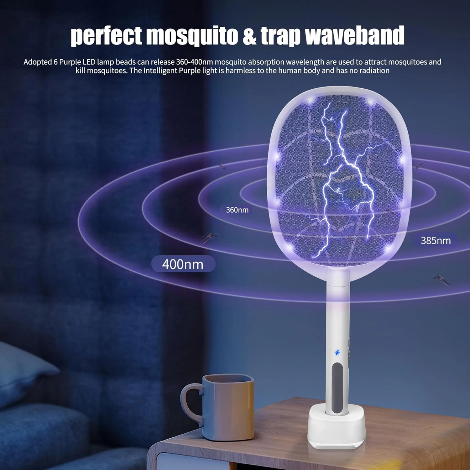 Rechargeable Electric Mosquito Swatter Racket 2500V | USB Charging | 1200mAh Lithium Battery | Mosquito Killer Bat | Portable Bug Zapper