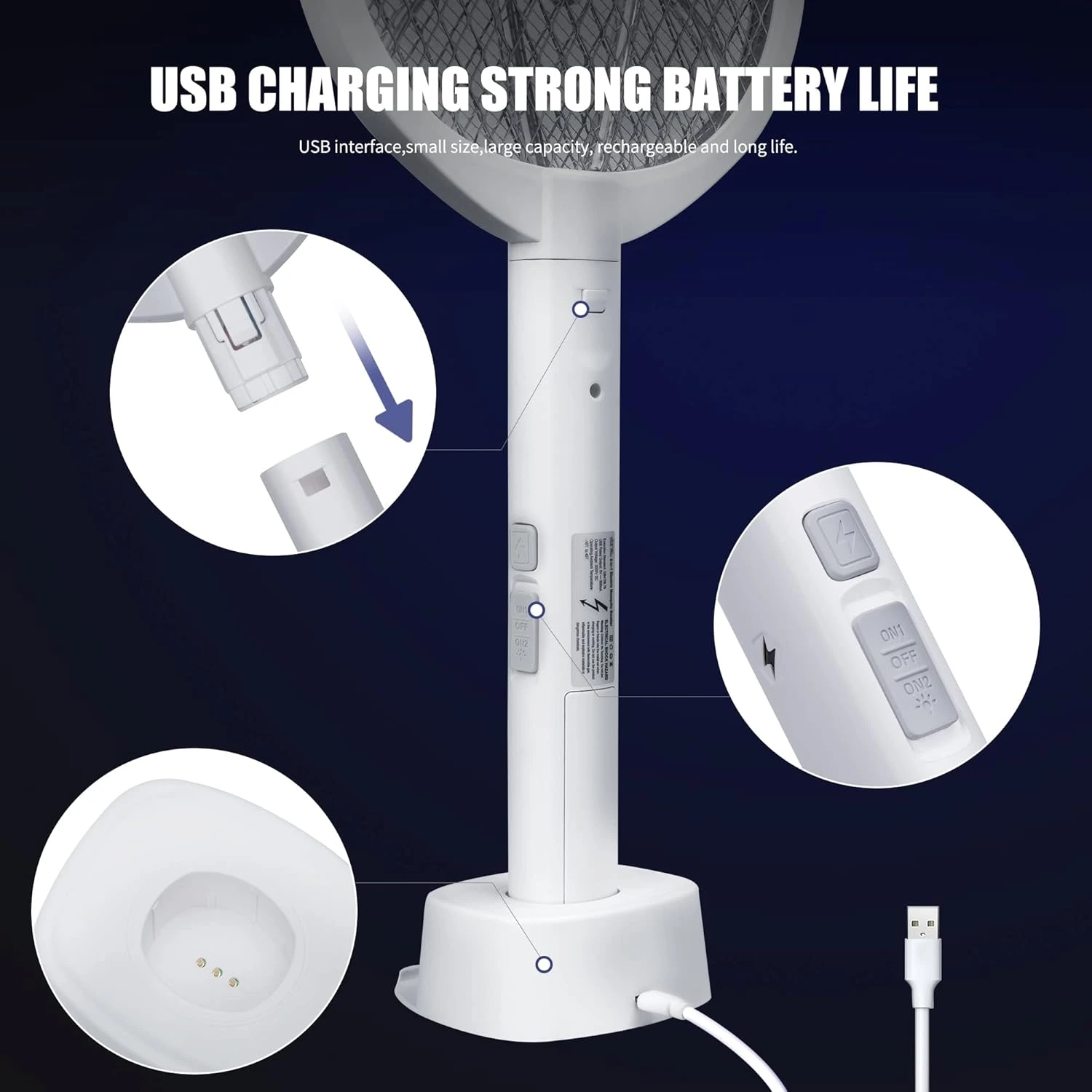 Rechargeable Electric Mosquito Swatter Racket 2500V | USB Charging | 1200mAh Lithium Battery | Mosquito Killer Bat | Portable Bug Zapper