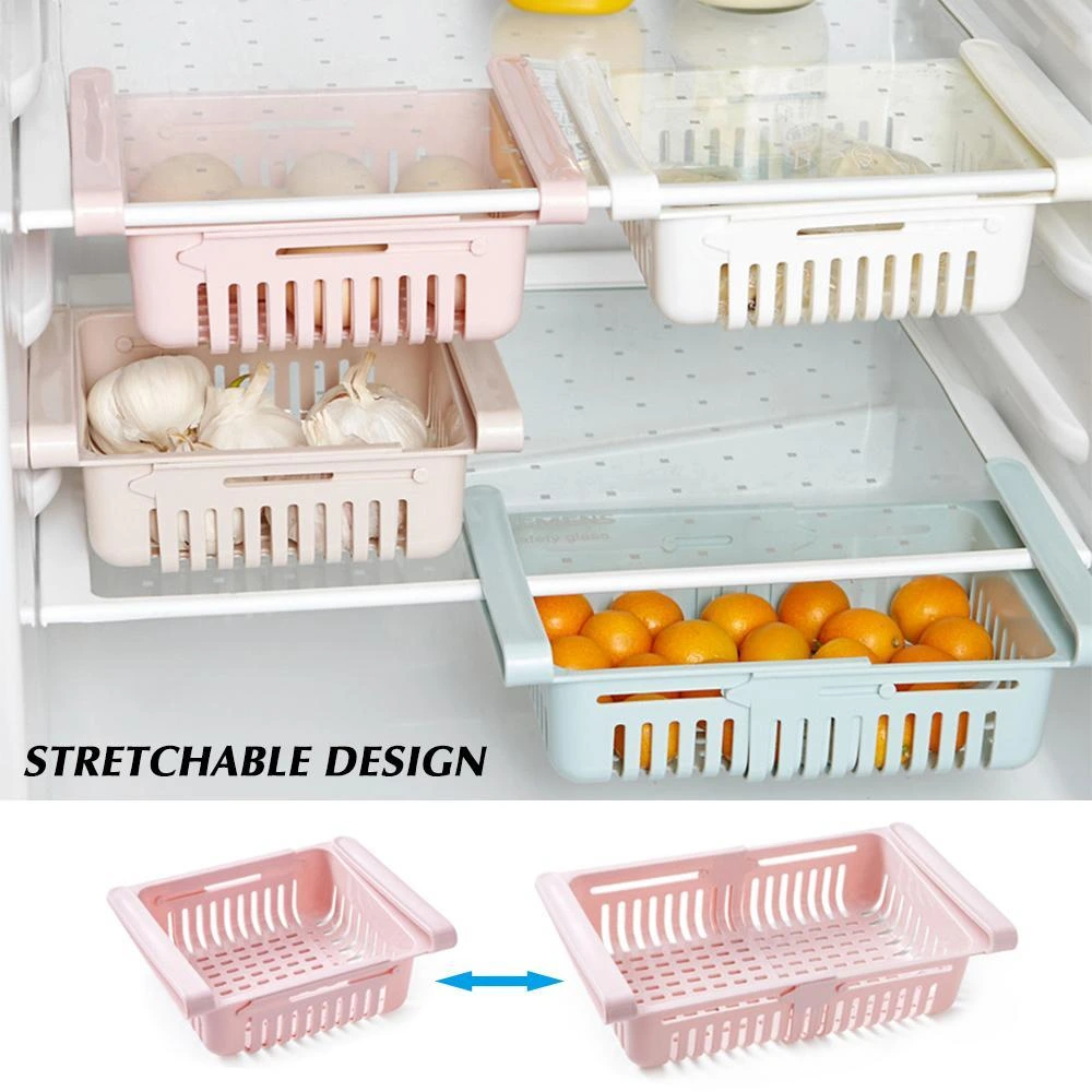 Pack Of 2 Adjustable Fridge & Kitchen Plastic Basket Food & Cutlery Storage Basket