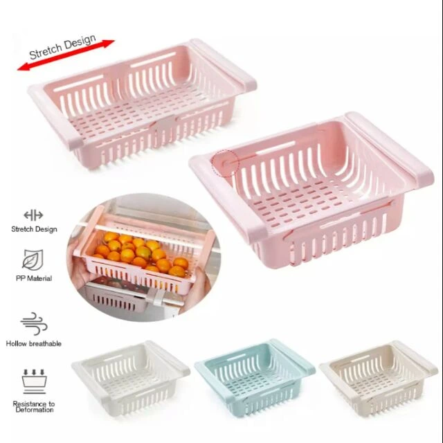 Pack Of 2 Adjustable Fridge & Kitchen Plastic Basket Food & Cutlery Storage Basket