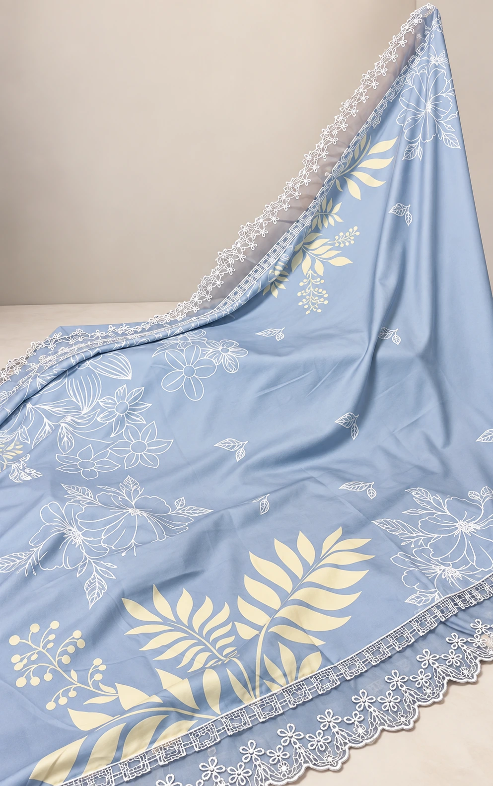 Ice Blue Embroidered Dhanak Dany Dar 3 Piece Suit
