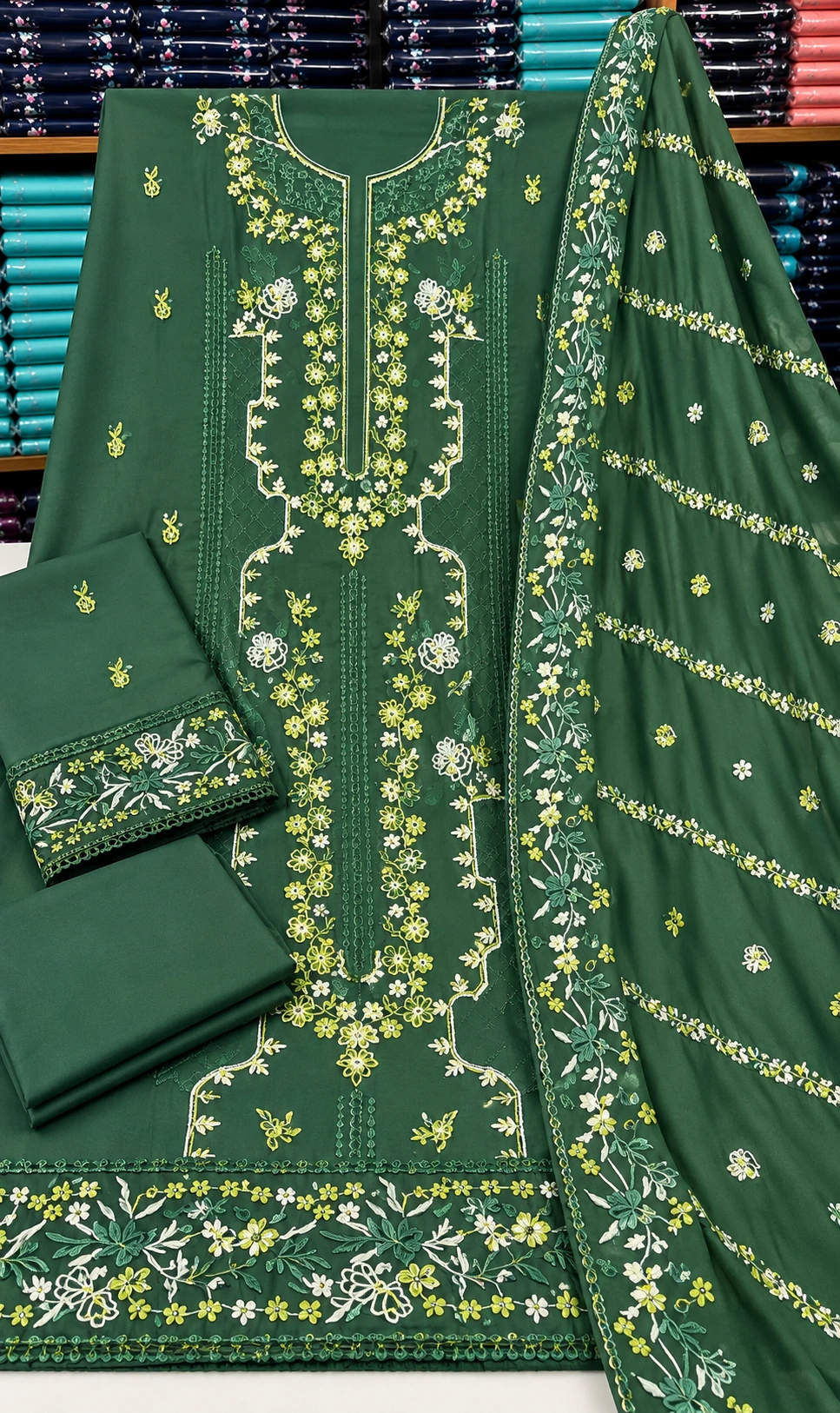 Green Embroidered Dhanak Dany Dar 3 Piece Winter Suit