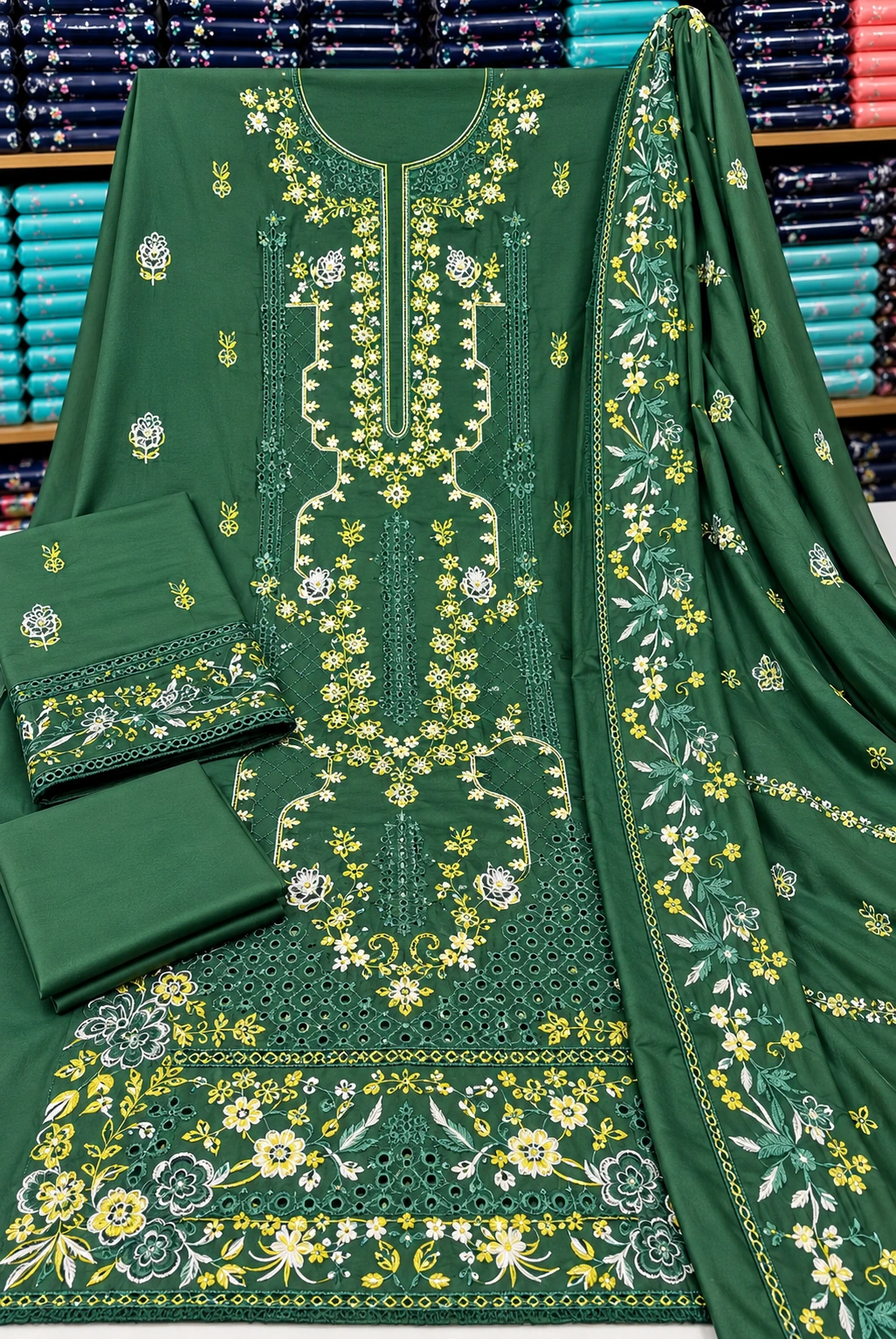 Green Embroidered Dhanak Dany Dar 3 Piece Winter Suit