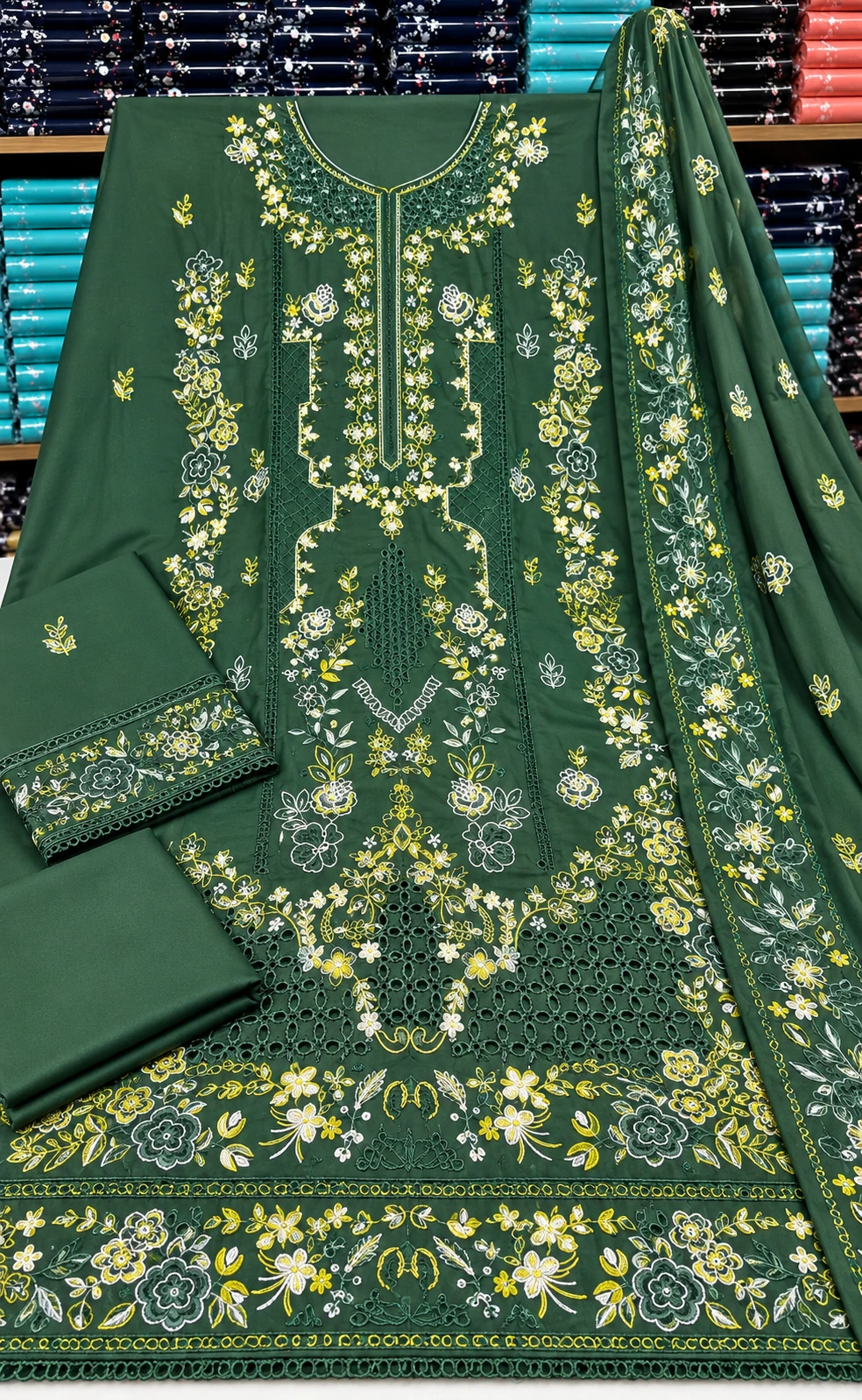 Green Embroidered Dhanak Dany Dar 3 Piece Winter Suit
