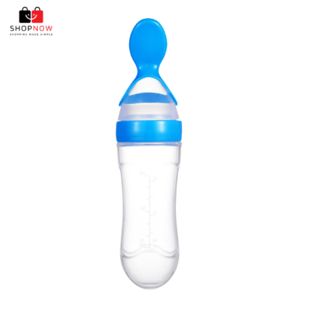 baby silicone squeeze feeding bottle with spoon