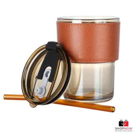 Glass Coffee Mug With Lid and Leather Sleeve